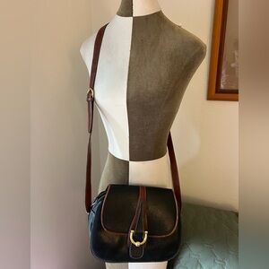 Vintage Black and Brown Leather Shoulder Bag